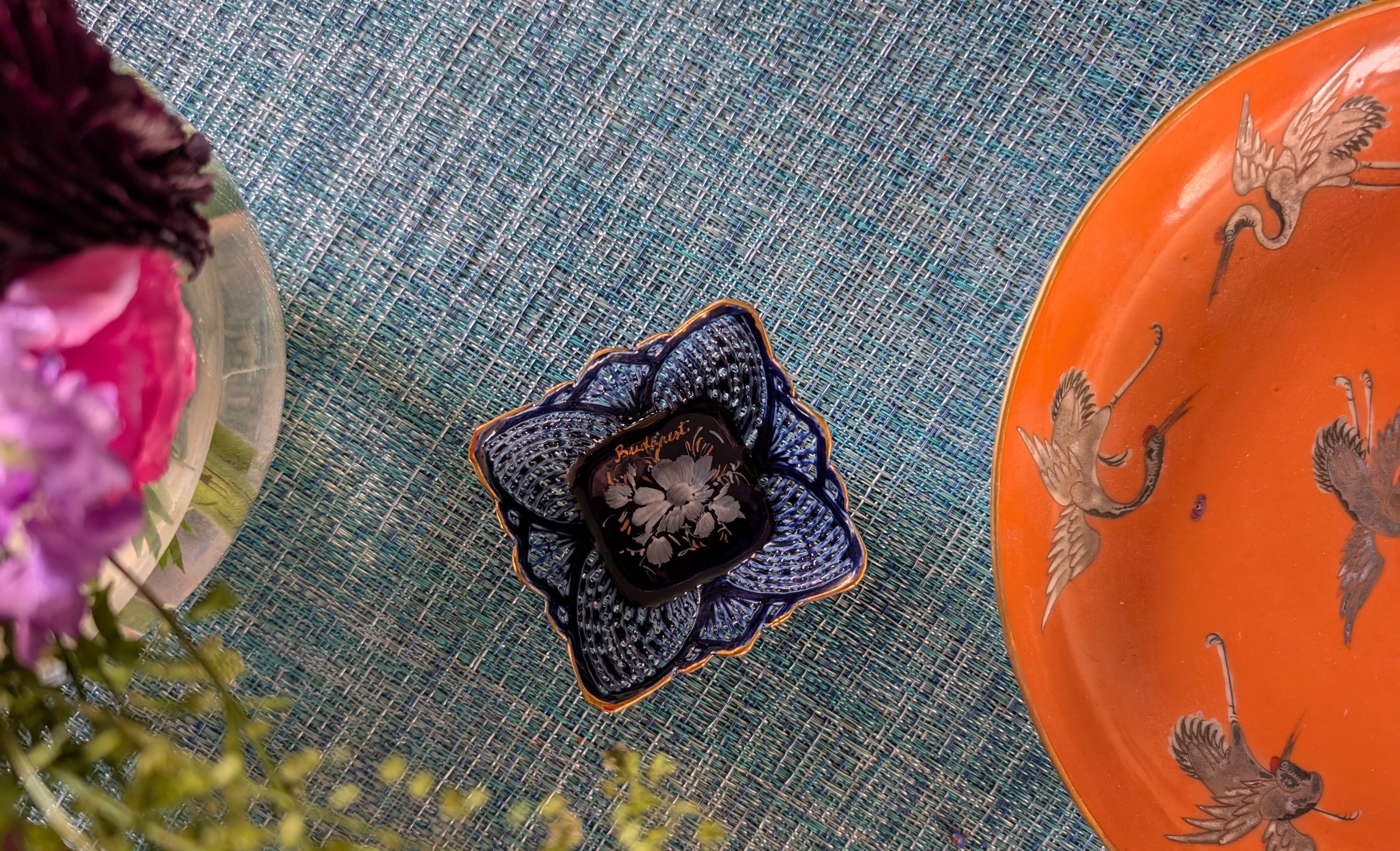 Dice holder- European Porcelain Budapest Hand Painted Openwork Design Arc (Square)